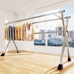 İç mekan çamaşır kurutma makinesi, katlanabilir ve geri çekilebilir büyük çamaşır askısı, paslanmaz çelik, serbest kurulum, maksimum yük 60 kg, tekerleksiz, 1,5-2,4 m