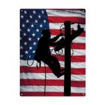 İç Mekan İç Tasarım Parçası 30,7 x 40,6 cm Metal Duvar İşareti Lineman Bayrağı Amerikan Bayrağı Tahta Askeri Sahneler Eklektik İç Dekorasyon Detayı Kahve Bar veya Kahvaltı Köşesine Uyar Retro Ev