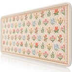 iCasso Büyük Mouse Pad, Çiçekli Masa Örtüsü, Kaymaz Masa Örtüsü, Masaüstü için Bilgisayar Paspasları, Oyun Mouse Pad 40 x 90 cm, Ofis Ev Okulu için Rahat Likra Yüzey Klavye Pedi (Bej)