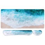 iCasso Klavye Mouse Pad Seti, Genişletilmiş Oyun Mouse Pad + Klavye Bilek Desteği , Hafıza Köpüğü, Kolay Yazma Ağrısı Giderme, 3 Adet (35,4 x 15,7 cm) Büyük Ultra Kalın Mousepad Masa Matı (Plaj)
