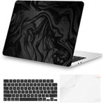 iCasso MacBook Air 13,5 inç Kılıf 2025 2024-2022 Yayın M4 M3 M2 A3240 A2681 A3113, MacBook Air 13 inç ve Klavye Kapağı için İpeksi Doku Deri Koruyucu Sert Kabuk Kılıf, Siyah Dalga