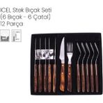 Icel Steak Ahşap Saplı Bıçak ve Çatal Seti 6 Takım