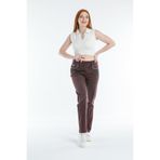 ICEQUEEN Kadın Bordo Yüksek Bel Büyük Beden Jean Pantolon Straight Fit Likralı 5 Cepli Kot 855