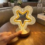 İçi Boş Yıldız Şeklinde Kristal Led Masa Lambası – Dokunmatik, 3 Renk Işık Modlu, Şarjlı Mini Dekoratif Gece Lambası (5224)