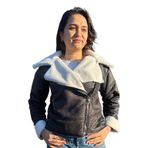 Içi Suni Kürklü Suni Süet Crop Biker Ceket