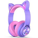 İclever Kedi Kulaklı Led Işıklı Güvenli Ses Sınırlı 45 Saat Oynatma Süreli Bluetooth Çocuk Kulaklığı Mor