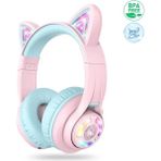 İclever Kedi Kulaklı Led Işıklı Güvenli Ses Sınırlı 50 Saat Oynatma Süreli Bluetooth Çocuk Kulaklığı Pembe