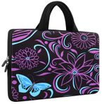 icolor 11.6 12 12.1 12.2 inç Laptop Taşıma Çantası - Koruyucu Defter/Netbook Kol Çantası Kılıfı - Saplı Seyahat Evrak Çantası (Mavi Kelebek ve Mor Çiçek)