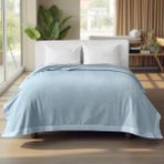 ICON SILK Premium Saf Ipek Fleece Çift Kişilik Battaniye (Gök Mavisi) - 195 x 215 cm