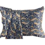 ICON SILK 'Sleep & Glow' %100 Saf Ipek Fermuarlı Yastık Kılıfı (Lacivert Şal Desenli) - Lacivert - Sarı - Beyaz - 50 cm * 70 cm
