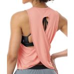 icyzone Kadın spor atlet, çapraz sırt yoga tişörtü, spor salonu antrenmanı, bol tişört, fitness üst giyim, Soluk allık., S