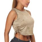 icyzone Kadın Spor Fitness Tank Top Cropped Yoga Tişörtü Yuvarlak Yaka Koşu Üst Parçalar, haki, L Kurz