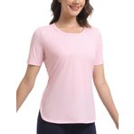 icyzone Kadın spor tişörtü, kısa kollu, hafif, fitness, fitness, üst giyim, nefes alır, hızlı kurur, koşu spor tişörtü, açık gül rengi, L