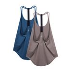 icyzone Kadın spor üst kolsuz yoga tişörtü, jartiyer antrenmanı, fitness atleti, spor salonu üst giyim, 2'li paket, Mavi (True Blue/Lila Gölgeleri), S