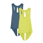 icyzone Kadın spor üst sırt açık fitness yoga tişörtü, kolsuz, spor üst giyim, 2'li paket, Mavi (Harbor Blue/Mustard), M