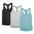 icyzone Kadın spor üst, yoga atleti, güreşçi sırtı üst, koşu, fitness, fonksiyonel tişört, 3'lü paket, Siyah/Granit/Yeşil, XXL
