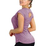 icyzone Kadınlar için Egzersiz Koşu Gömlekleri - Fitness Spor Salonu Yoga Egzersizi Kısa Kollu Tişörtler Sırtı Açık Üstler, Lavanta, S