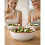 İD FİNE Porselen Kırmızı File Kenar Kase Salata, Çorba ve Kahvaltılık Sunum Kasesi - 17 cm 2'li set