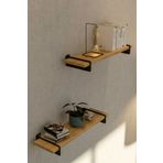 İda Wooden Alto Meşe Metal Ayaklı Duvar Rafı - Demir Ayaklı Duvar Kitaplığı 2 Adet