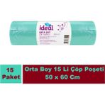 İdeal 15x15'li 50x60 cm Yeşil Orta Boy Çöp Torbası