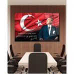 idealizbiz Atatürk Portre Cam Tablo Vatanını En Çok Seven Görevini En Iyi Yapandır Kurum Hediyelik Büyük Tablo - 72 x 46 - Çok Renkli
