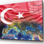 İdealizbiz Türk Bayrağı Ve Dünya Cam Tablo 4mm Dayanıklı Temperli