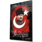 İdealizbiz Vatanını En Çok Seven Görevini En İyi Yapandır Atatürk Türk Bayrağı Cam Tablo, Ev Ofis Duvar Dekoru
