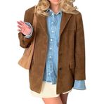 IDEALSANXUN Kadın Süet Ceket Sonbahar Kış Modası Günlük Büyük Boy Suni Deri Blazer Ceket Trençkot, Kahverengi, L