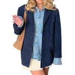 IDEALSANXUN Kadın Süet Ceket Sonbahar Kış Modası Günlük Büyük Boy Suni Deri Blazer Ceket Trençkot, Lacivert, M