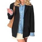 IDEALSANXUN Kadın Süet Ceket Sonbahar Kış Modası Günlük Büyük Boy Suni Deri Blazer Ceket Trençkot, Siyah, XL