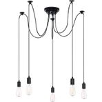 iDEGU Modern ve Retro Kolye Ucu Lamba, 3 Kollu KenDIN Yap Örümcek Avize Yaratıcı Ayarlanabilir 150 cm Vintage Tavan Asma Lamba Armatürü E27 Soketli, Siyah (5 Işık)