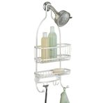 iDesign - 61974 York Metal Tel Asma Duş Caddesi, Şampuan, Saç Kremi ve Sabun için Ekstra Geniş Alan, Jilet, Havlu ve Daha Fazlası için Kancalı, 10" x 4" x 22", İnci Beyazı