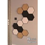 İdil Panel Ahşap Altıgen Petek Duvar Paneli 6 Adet Beyaz Akustik 19,5x17cm