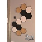 İdil Panel Ahşap Altıgen Petek Duvar Paneli 6 Adet Siyah Akustik 19,5x17cm