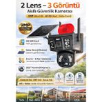 IDS 2 Lens 3 Görüntü 9mp 360 4g Solar Güneş Enerjili Kamera - Güvenlik Kamerası Dual LED Gece Renkli - Beyaz