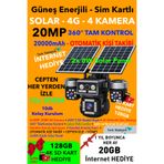 IDS 20GB İnternet 128GB SD Kart Dahil 4 Lens 20MP UltraHD Sim Kartlı Güneş Enerjili Güvenlik Kamerası