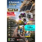 IDS 20MP 4 Kamera 360 Görüş 4g Güneş Enerjili Sim Kartlı Güvenlik Kamerası - Kişi Takibi - 128GB Sd Kart - Beyaz