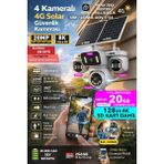 IDS 20MP 4 Kamera 360 Izleme Güneş Enerjili 4g Sim Kartlı Güvenlik Kamerası 128GB Sd Kart ve 20GB Internet - Beyaz