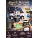 IDS 20MP 4G 3 Otomatik 4 Kamera 8k Güneş Enerjili Solar Güvenlik Kamerası 128GB SD Kart Dahil 8k Çözünürlük ve Gece Görüşü Özellikli