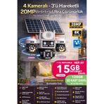 IDS 3 Otomatik 4 Kamera 20MP Güneş Enerjili Solar 4g Güvenlik Kamerası 128GB Sd Kart ve 15GB Internet
