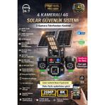 IDS 4 Kamera 20MP 8k 4g Solar Güneş Enerjili Kamera - 3 Otomatik Kamera - Yüksek Işıklı - Çakar Ledli