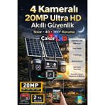 IDS 4 Kamera 20MP Ultrahd Güneş Enerjili Sim Kartlı 360 Güçlü Batarya 12XZOOM Güvenlik Kamerası - Beyaz