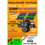 IDS 50GB İnternet 128GB SD Kart Dahil 4 Lens 20MP UltraHD Güvenlik Kamerası Sim Kartlı Güneş Enerjili