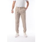İDS COLLECTİON Erkek Pileli Mevsimlik Pantolon Likralı Kumaş Bej - Slim Fit & Normal Bel