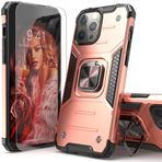 IDYStar Ekran Koruyuculu iPhone 13 Pro Kılıf, iPhone 13 Pro Kılıfı, Araba Montajlı Hibrit Düşme Test Kılıfı Darbeye Dayanıklı Dar Kesim Telefon Kılıfı, iPhone 13 Pro 6,1 İnç için, Pembe Altın
