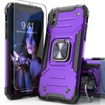 IDYStar Ekran Koruyuculu iPhone Xs Kılıfı, iPhone X Kılıfı, Darbe Emici Ağır Hizmet Düşme Test Kapağı Araba Montajlı Destek Çubuğu Hafif Koruyucu Telefon Kılıfı, iPhone X/XS 5,8 inç için, Mor