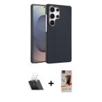 ieg™ Galaxy S23 Ultra Kılıf Doruk Serisi - Siyah AutoKit 5in1 Fiber Hayalet Cam Ekran Koruyucu + Şef