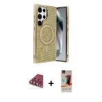 ieg™ Galaxy S23 Ultra Kılıf Eksen Çizgi - Siyah AutoKit 5in1 Fiber Hayalet Cam Ekran Koruyucu + Kırm