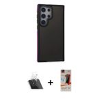 ieg™ Galaxy S23 Ultra Kılıf Eksen Işık - Siyah AutoKit 5in1 Fiber Hayalet Cam Ekran Koruyucu + Şeffa