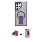 ieg™ Galaxy S23 Ultra Kılıf Pusula Doku Koleksiyonu - Siyah AutoKit 5in1 Fiber Hayalet Cam Ekran Kor